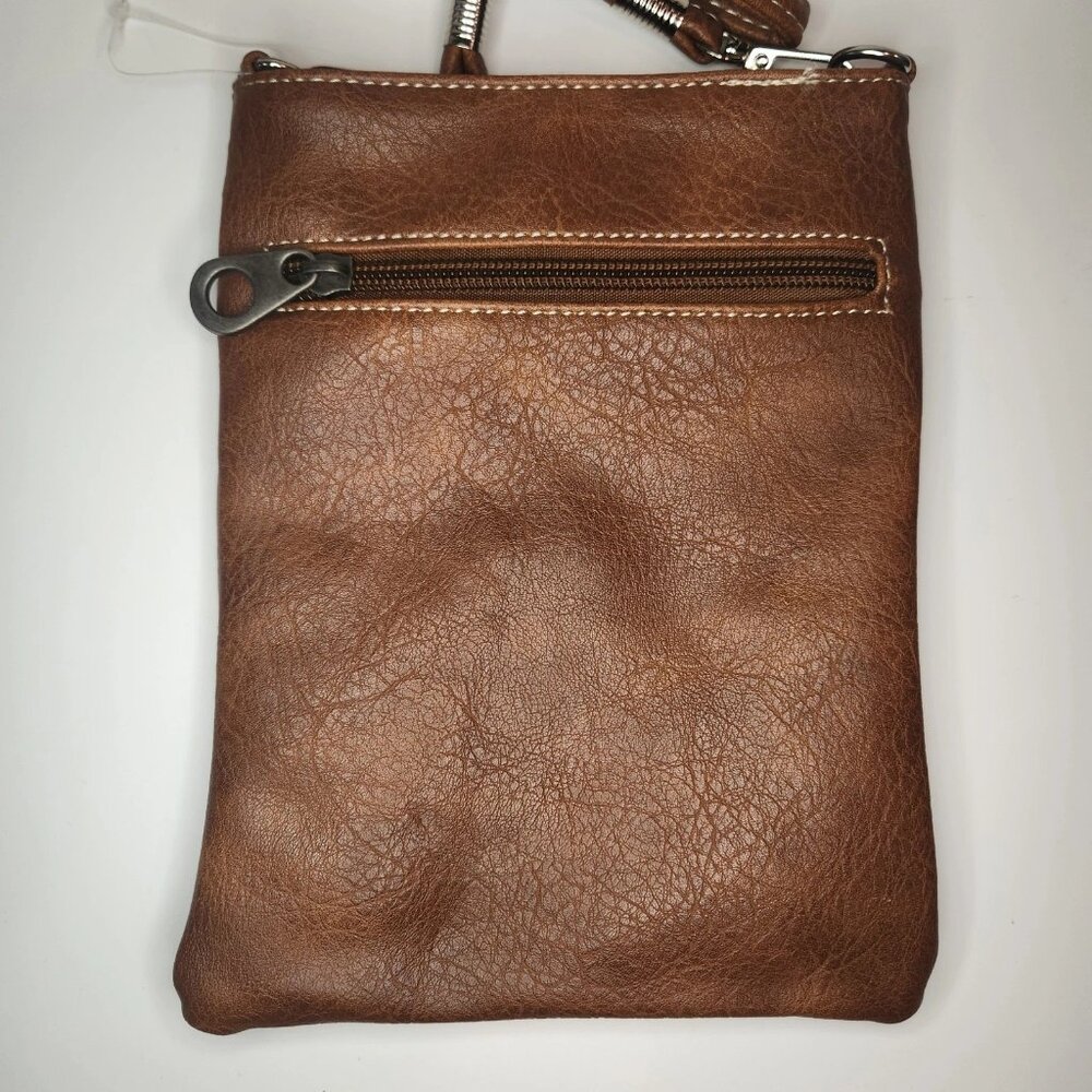 SouthWestern Crossbody Bag Purse Brown Faux Leather Silver Bead Detail Z350 - Picture 2 of 4